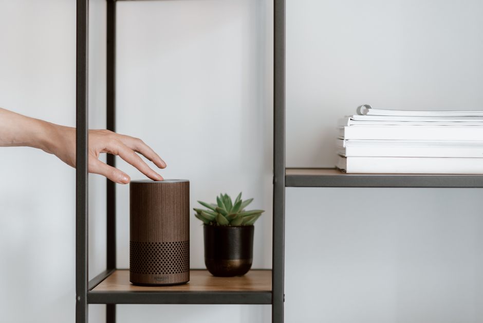 Amazon Echo Alexa smart speaker in a living room