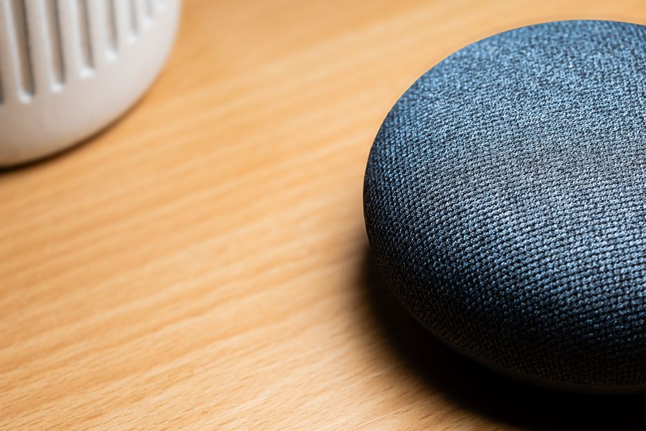 Google Nest smart speaker on a kitchen counter