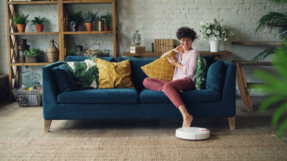 A modern living room with smart home technology