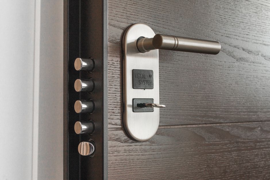 A secure front door with a smart lock fitted