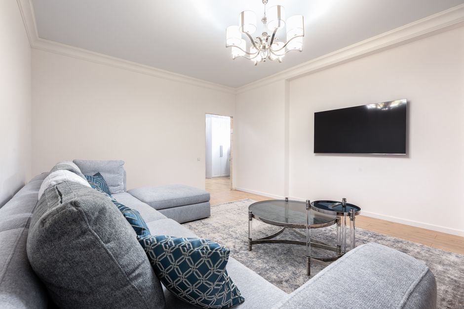 A shared living room in a house share with smart devices