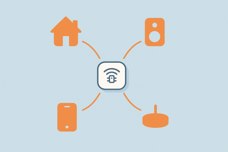 Illustration of one smart device connecting across multiple smart home ecosystems