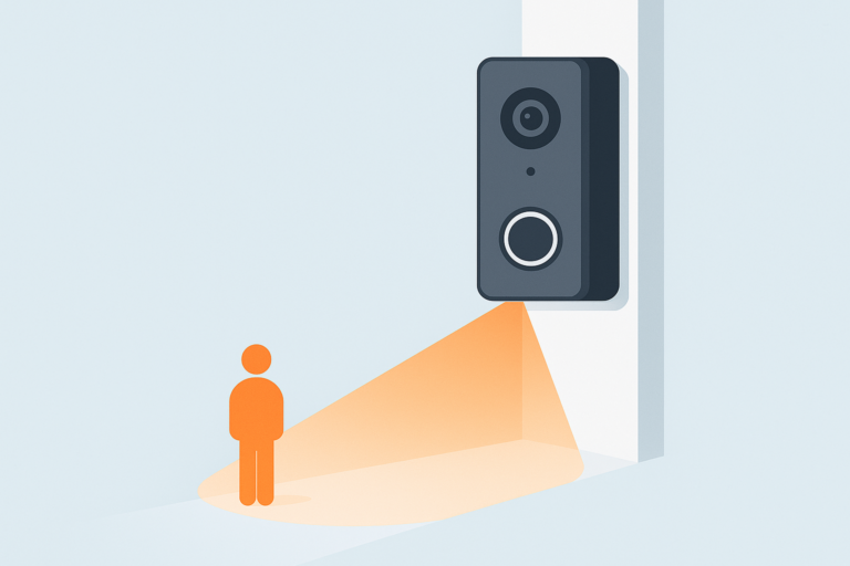 Illustration of a video doorbell with a motion detection zone