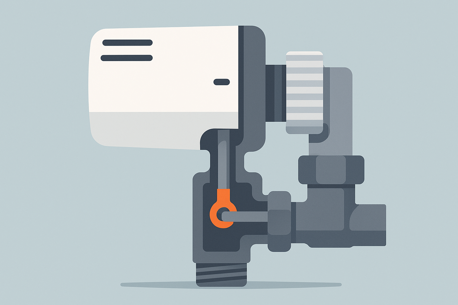 Diagram of a smart TRV head connecting to a radiator valve pin mechanism