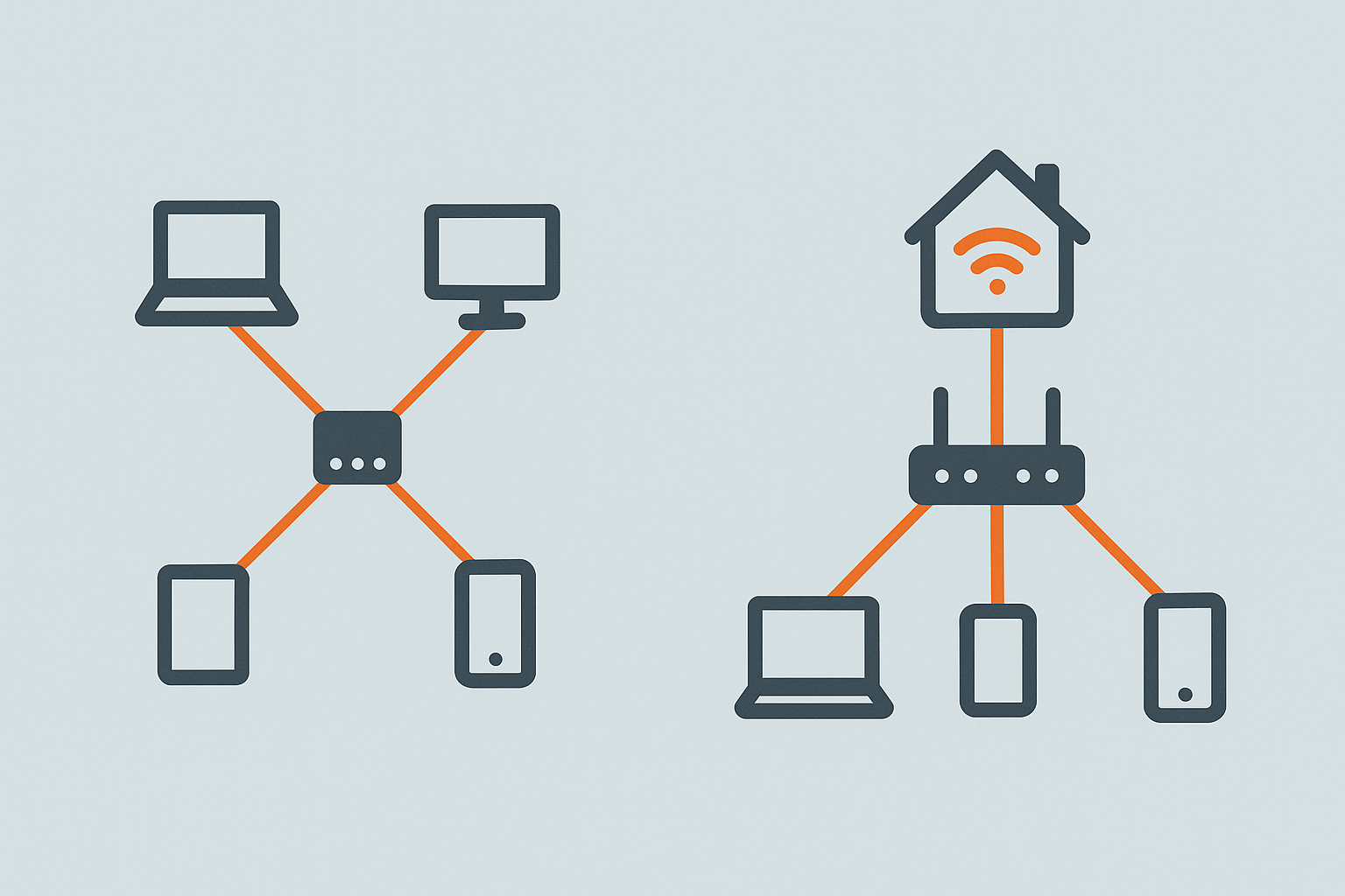 Diagram comparing a Zigbee hub network and a Thread border router network